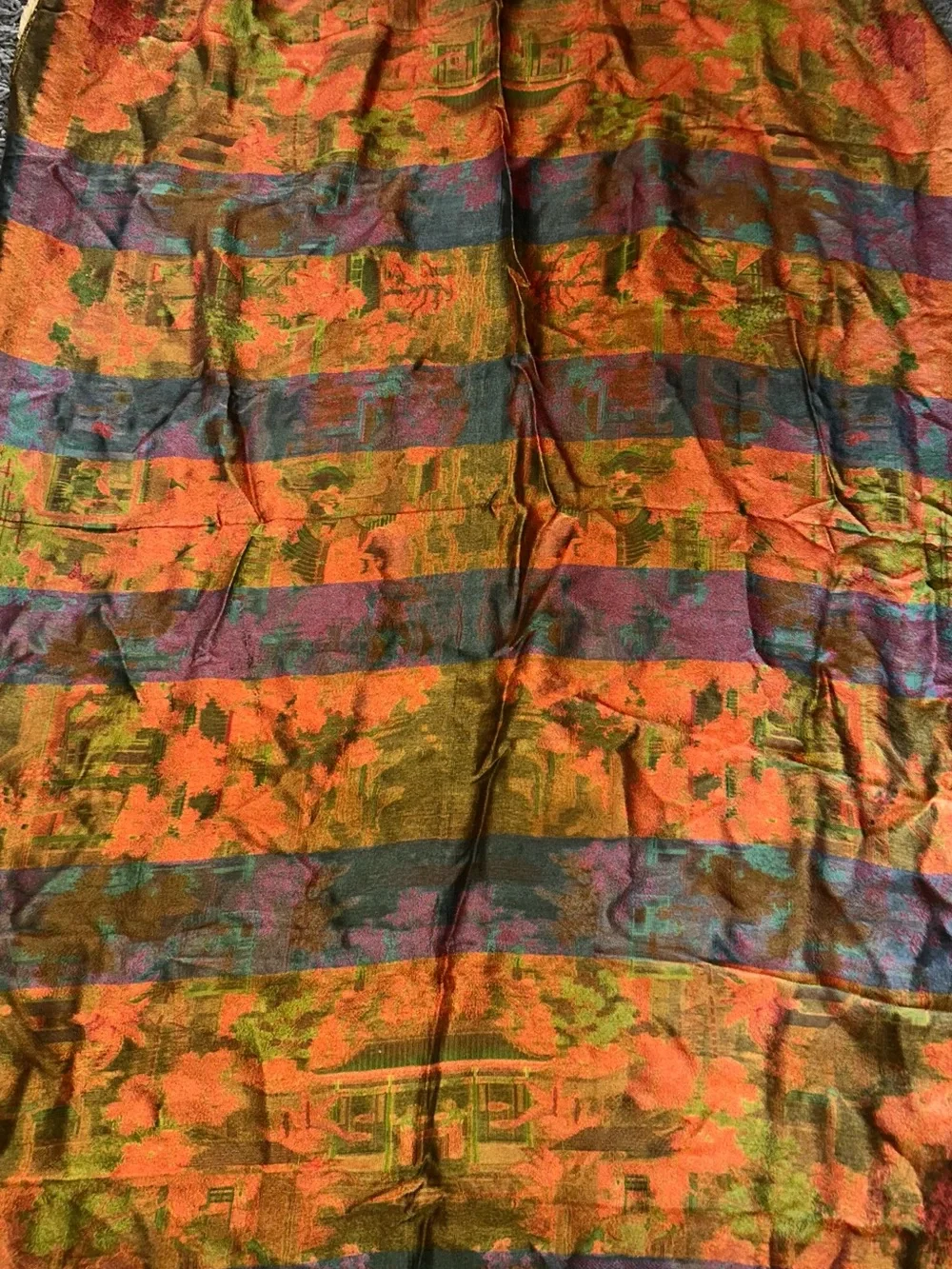 Vintage Chinoiserie Silk Scenic Wall Hanging in Multicolor